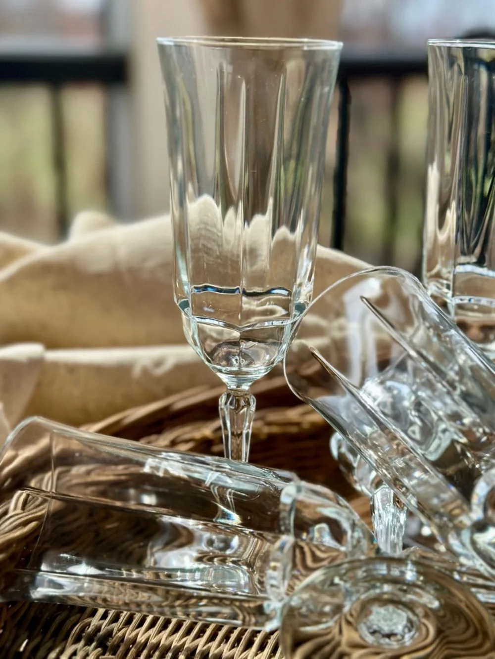 Vintage Style Champagne Flutes Paneled Glass Set of 5
